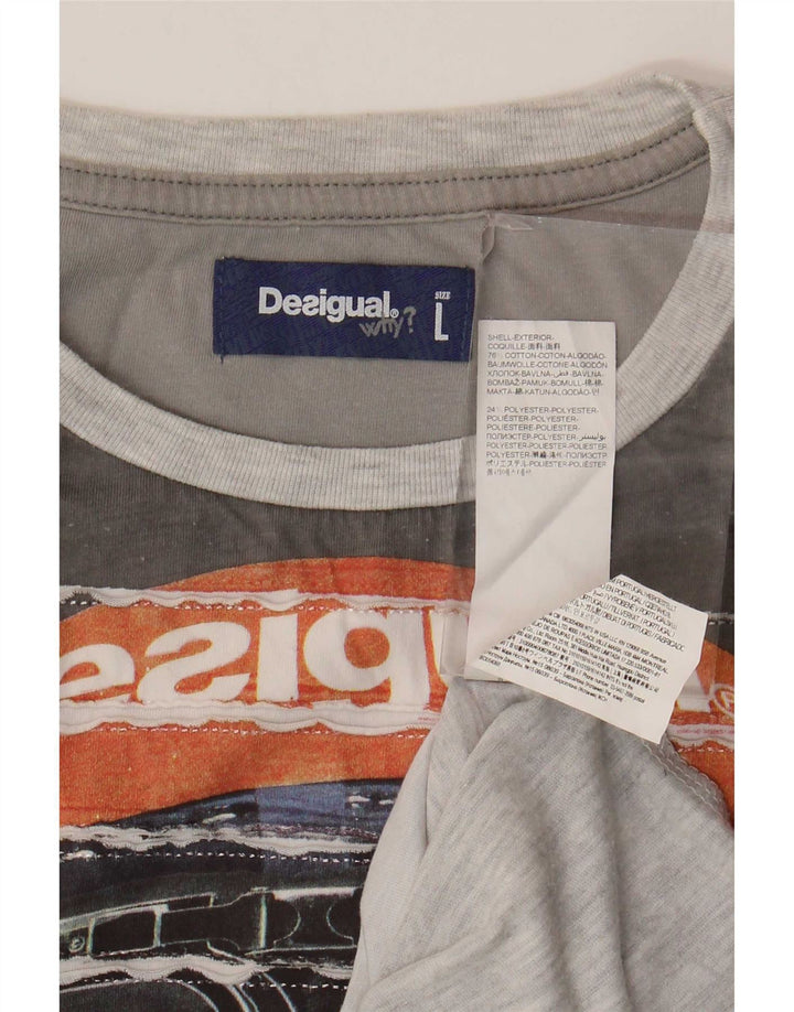 Desigual Mens Graphic T-shirt Top Large in cotone grigio