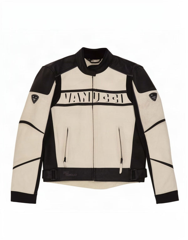 Giacca da pilota in pelle grafica da uomo Vanucci EU 48 Small White Colourblock