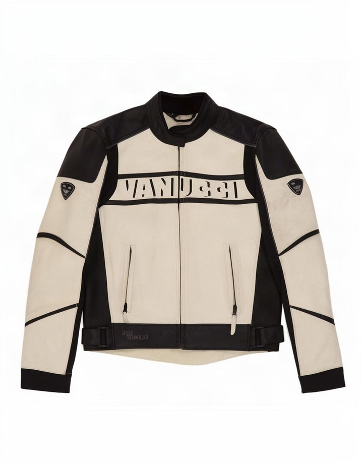Giacca da pilota in pelle grafica da uomo Vanucci EU 48 Small White Colourblock