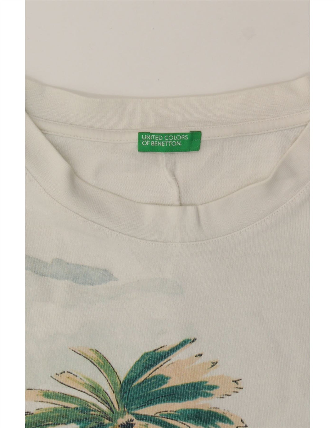 BENETTON Womens Graphic T-Shirt Top UK 14 Medium White Vintage Benetton and Second-Hand Benetton from Messina Hembry 