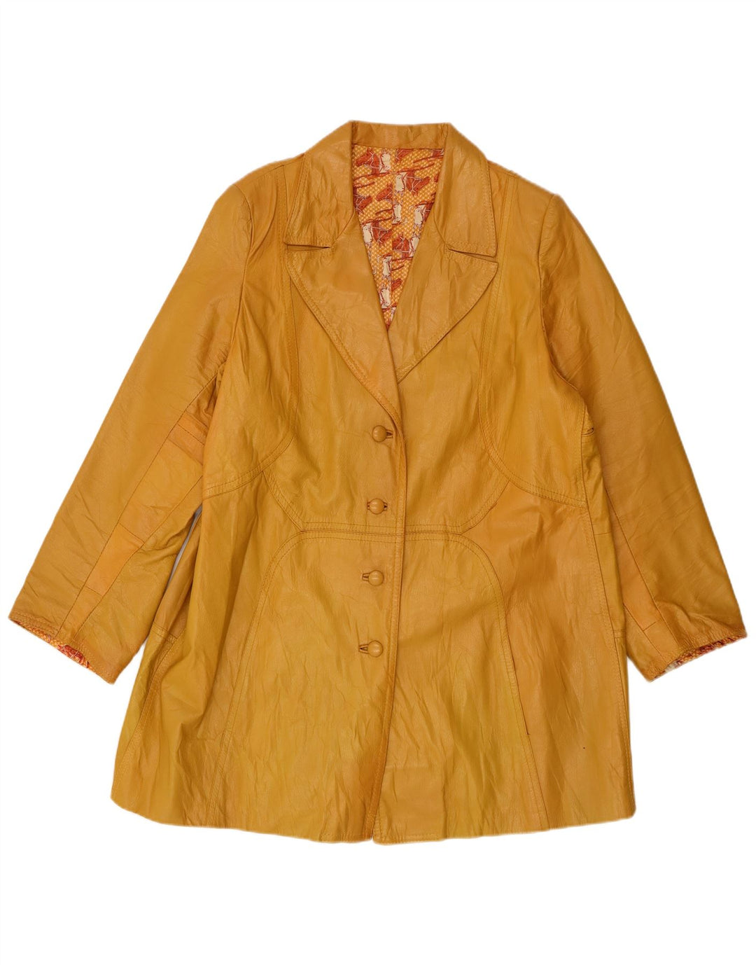Cappotto in pelle vintage da donna UK 14 grande giallo