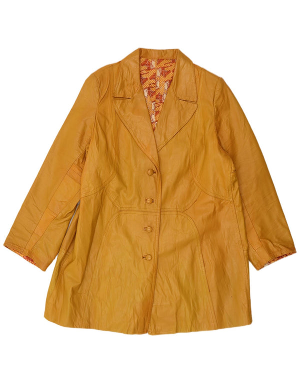 Cappotto in pelle vintage da donna UK 14 grande giallo