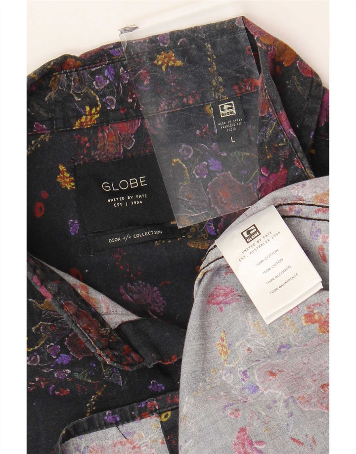 Camicia da uomo vintage grande in cotone floreale nero