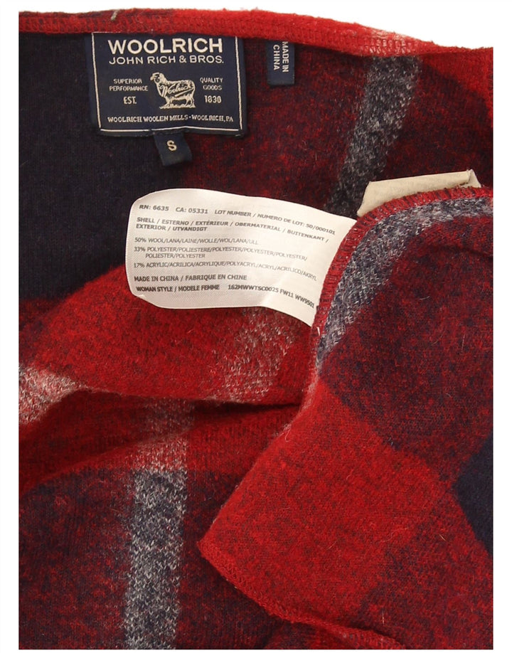 Maglione cardigan lungo da donna Woolrich UK 10 piccolo plaid rosso in lana