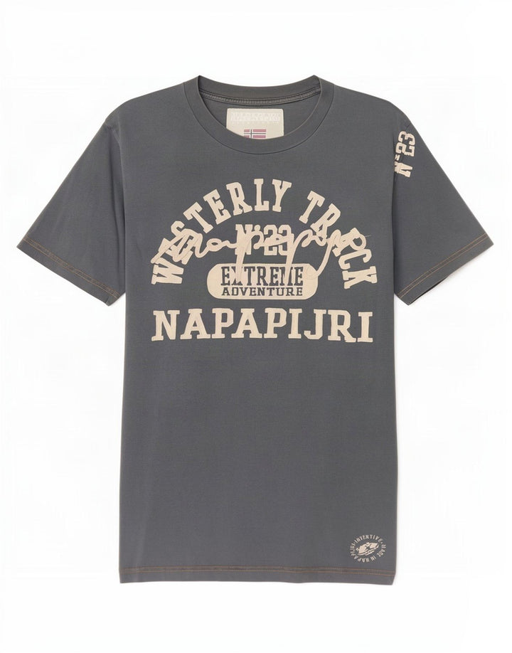 T-shirt grafica da uomo Napapijri Top grande in cotone grigio