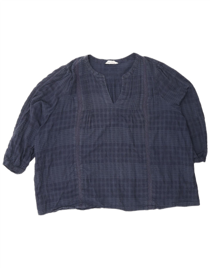 Top camicetta manica 3/4 da donna Marks & Spencer UK 24 4XL blu navy a quadri
