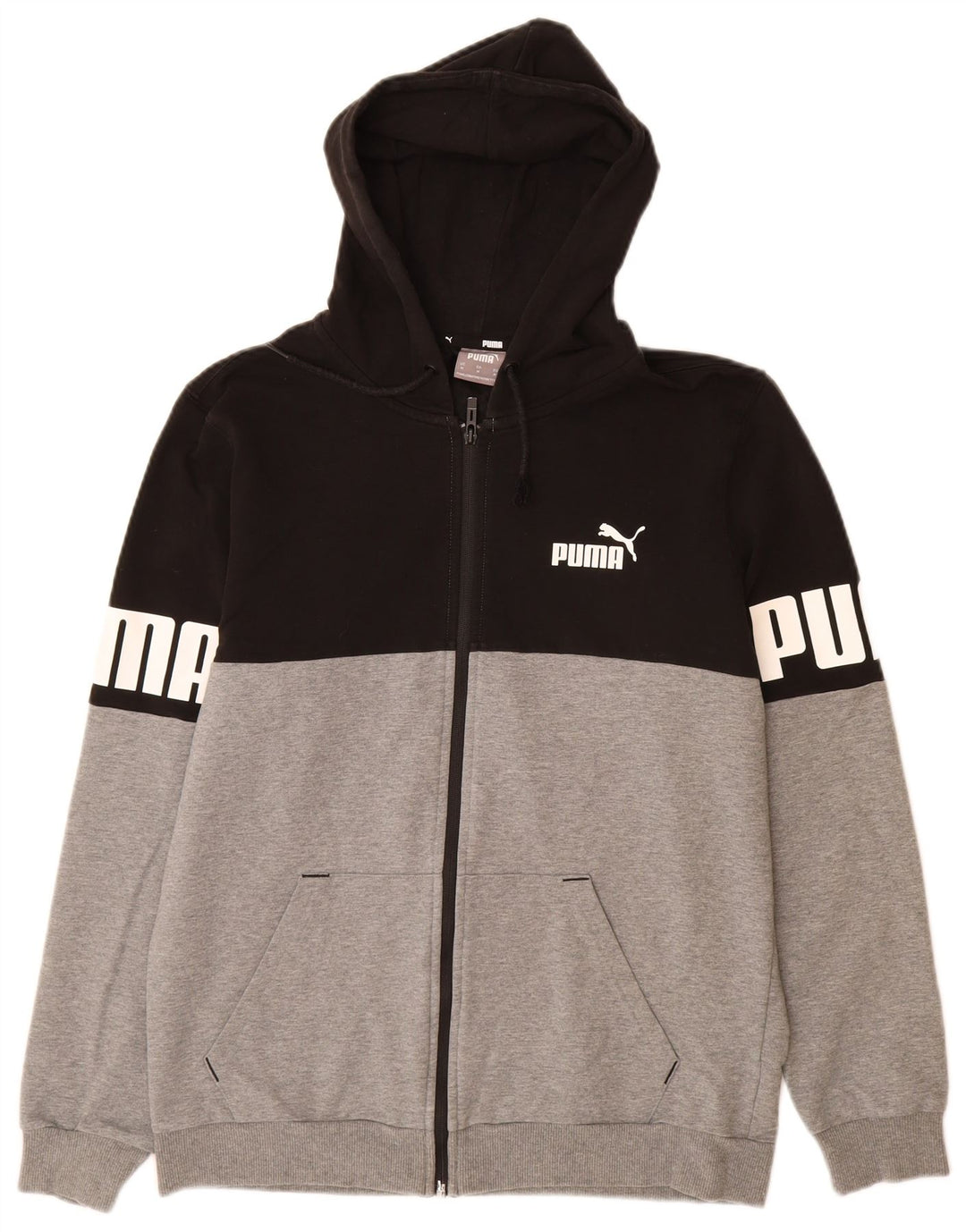 PUMA Felpa con cappuccio e zip grafica da uomo in cotone color block medio nero