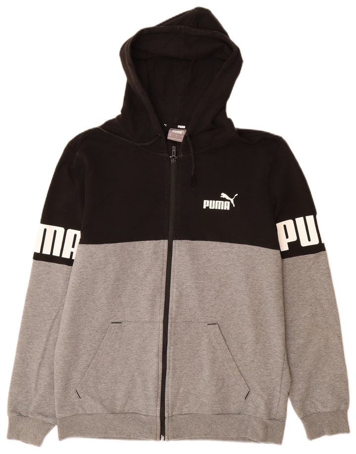 PUMA Felpa con cappuccio e zip grafica da uomo in cotone color block medio nero