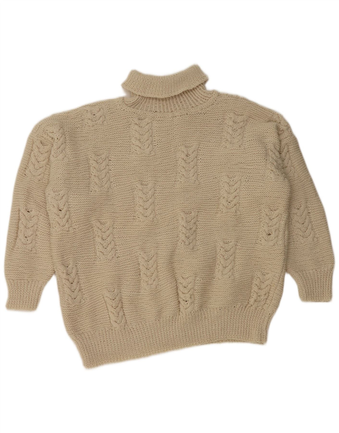 Maglione maglione vintage da donna con collo alto corto UK 20 2XL bianco sporco