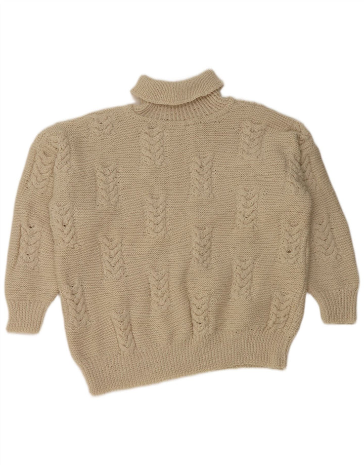 Maglione maglione vintage da donna con collo alto corto UK 20 2XL bianco sporco