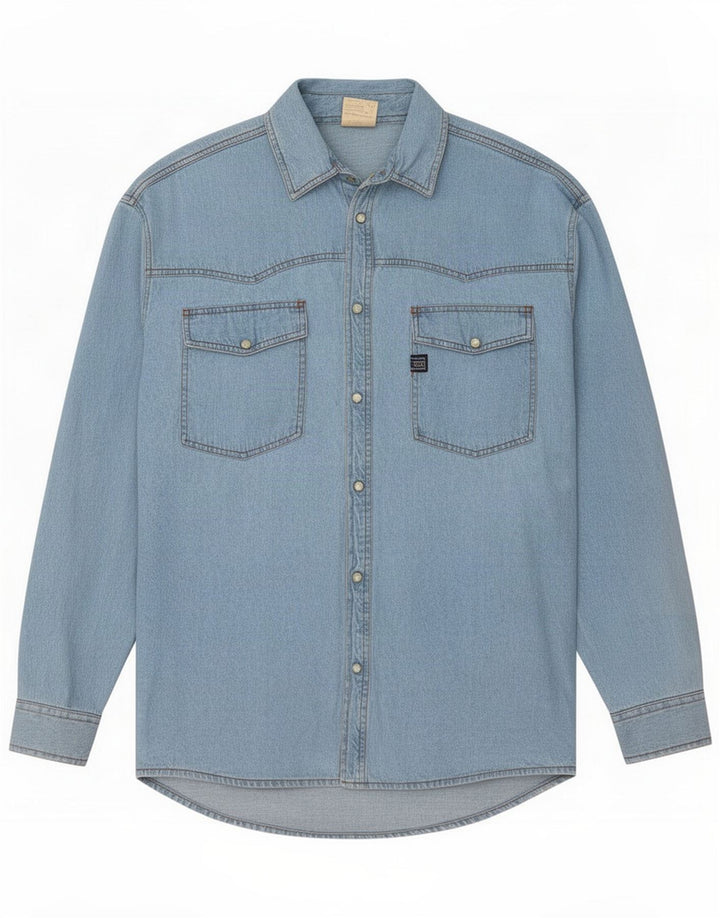 Wild Camicia di jeans da uomo grande in cotone blu