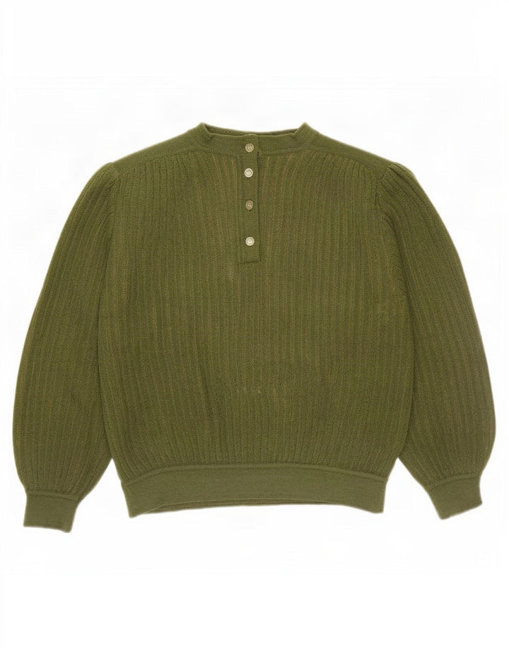 Maglione da donna Mariedda con collo a bottoni, UK 16, lana verde grande