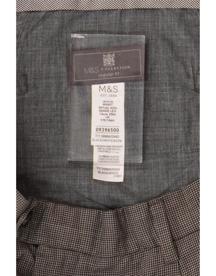 Pantaloni da abito vestibilità regolare da uomo Marks & Spencer W42 L29 pied de poule neri