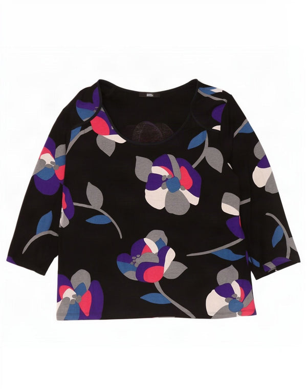 Marks & Spencer Top grafico da donna manica 3/4 UK 16 grande floreale nero