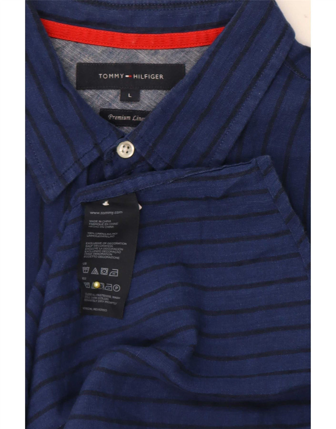 Tommy Hilfiger Uomo Camicia a maniche corte Grande lino a righe blu