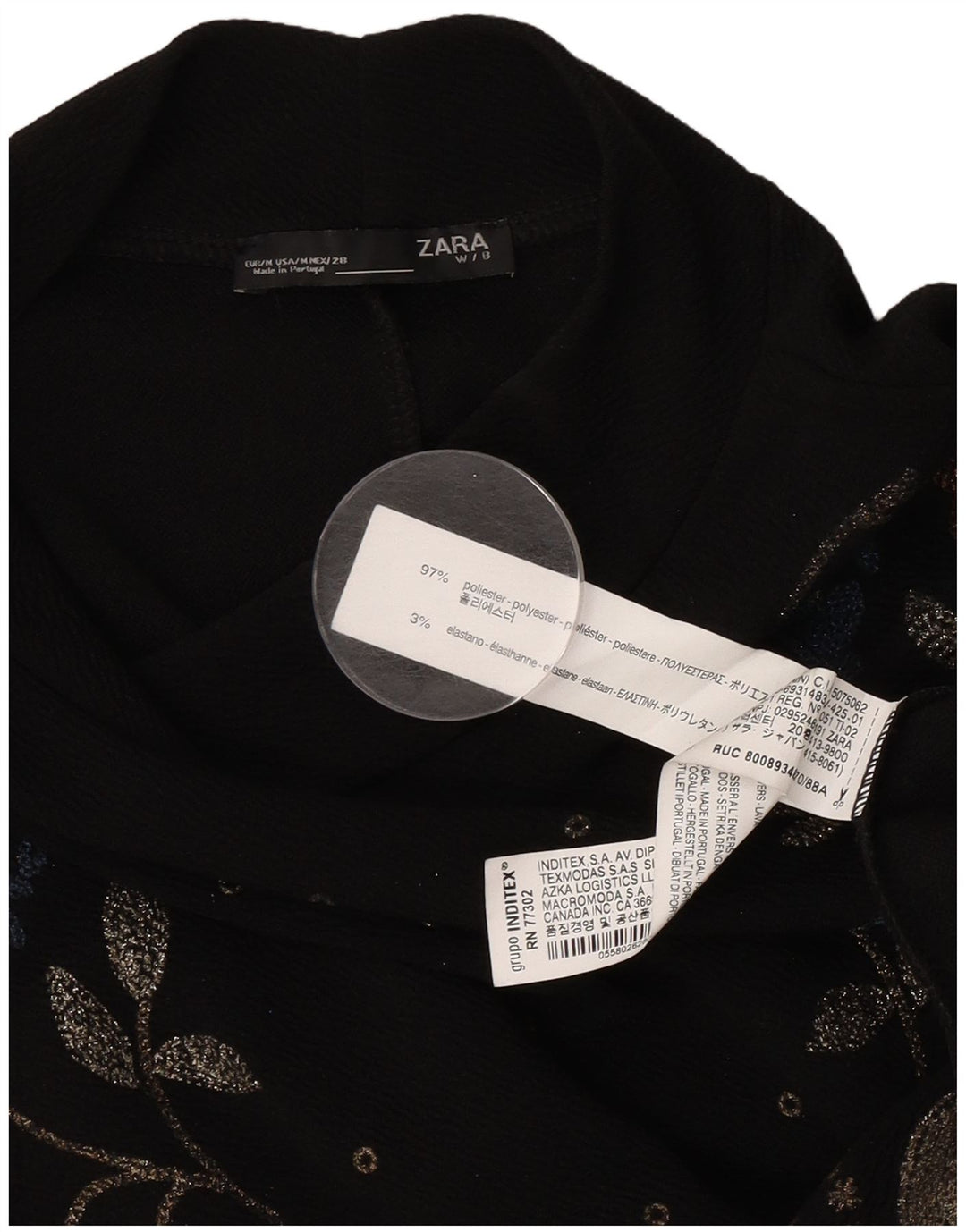 Abito a trapezio a maniche lunghe da donna Zara UK 14 Poliestere floreale nero medio