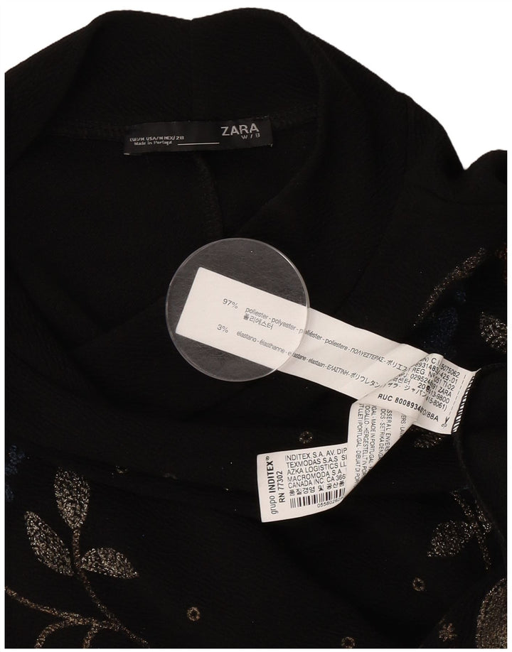 Abito a trapezio a maniche lunghe da donna Zara UK 14 Poliestere floreale nero medio