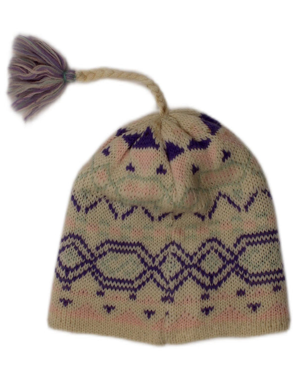 Cappello a cuffia vintage da donna, taglia unica, in lana Fair Isle, colore bianco sporco