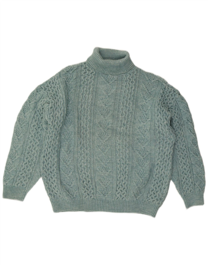 Maglione maglione oversize da donna VINTAGE con collo alto UK 18 XL lana blu