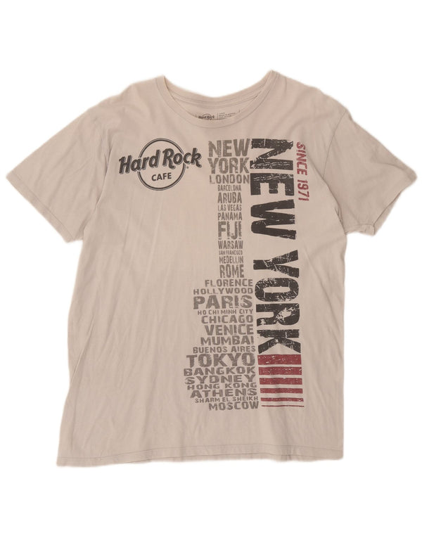 Hard Rock Cafe Mens Graphic T-Shirt Top Large Off White Cotton