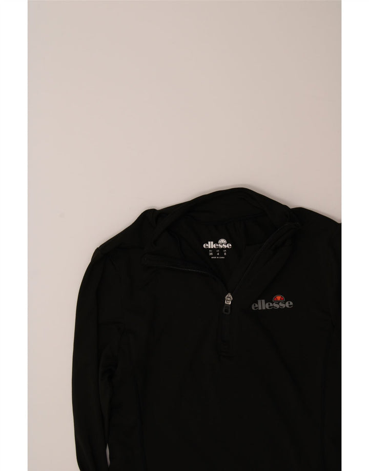 ELLESSE Womens Zip Neck Pullover Tracksuit Top UK 8 Small Black Polyester Vintage Ellesse and Second-Hand Ellesse from Messina Hembry 
