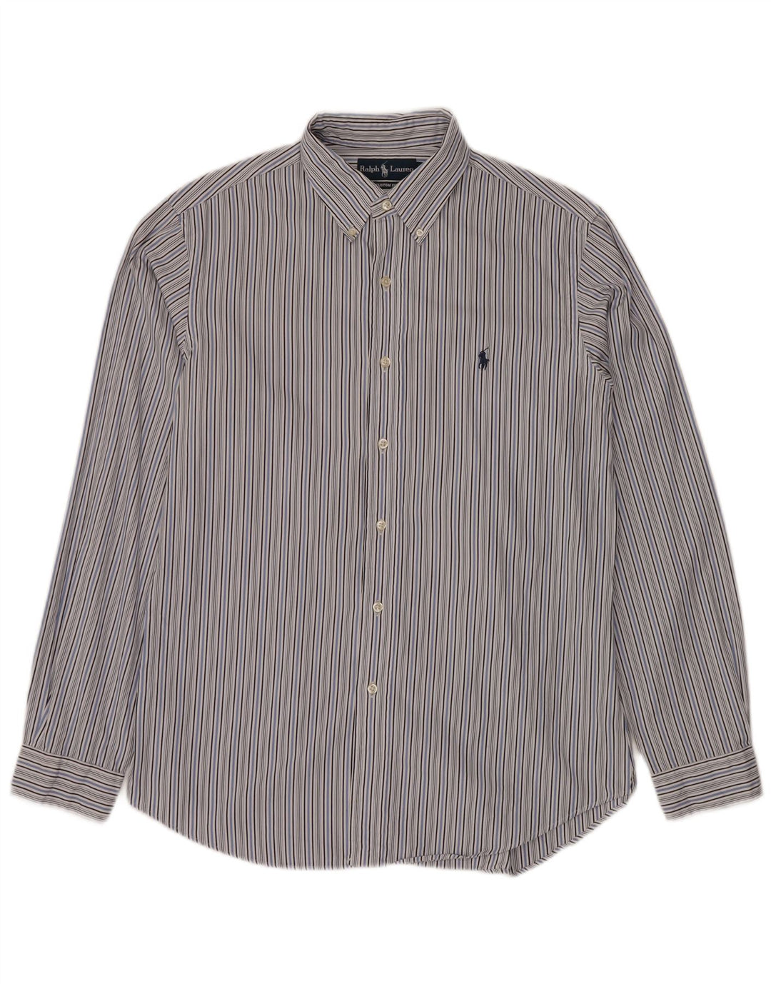 RALPH LAUREN Camicia da uomo su misura taglia 16 grande cotone a righe blu