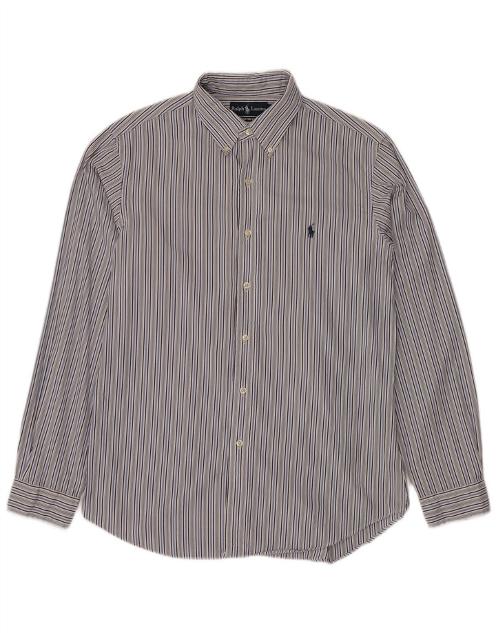 RALPH LAUREN Camicia da uomo su misura taglia 16 grande cotone a righe blu