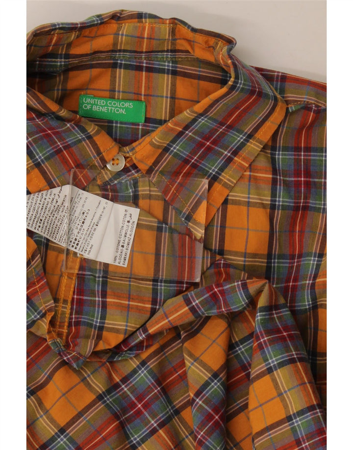 Camicia Benetton Uomo Cotone Check Arancione Medio