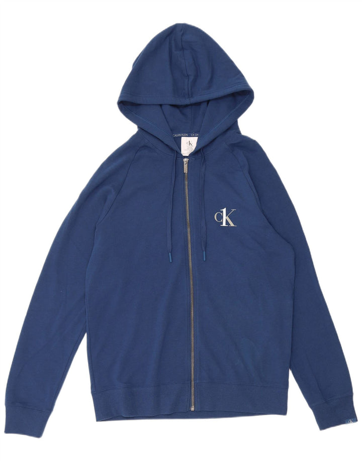 Maglione con cappuccio e zip da uomo Calvin Klein piccolo in cotone blu