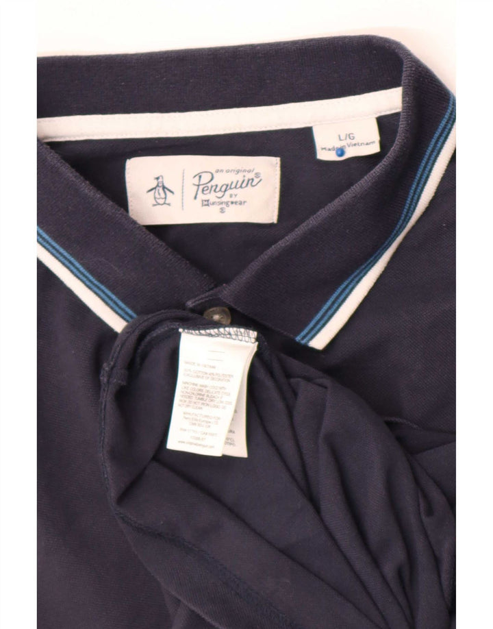 Polo da uomo Penguin grande in cotone a righe blu navy
