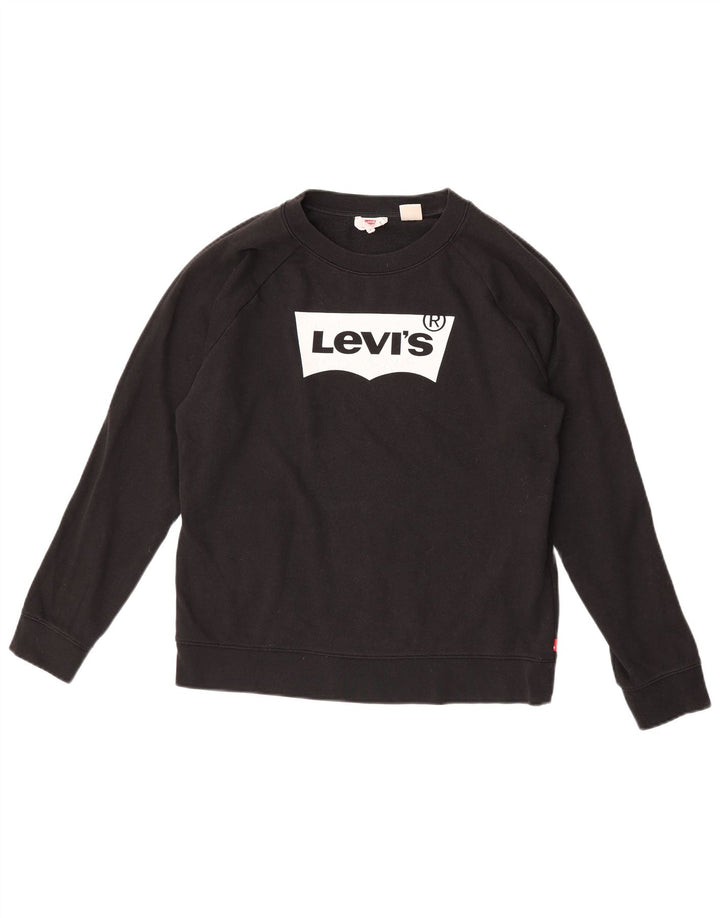 Levi's Donna Felpa Oversize con Grafica Maglione UK 10 Piccolo Cotone Nero