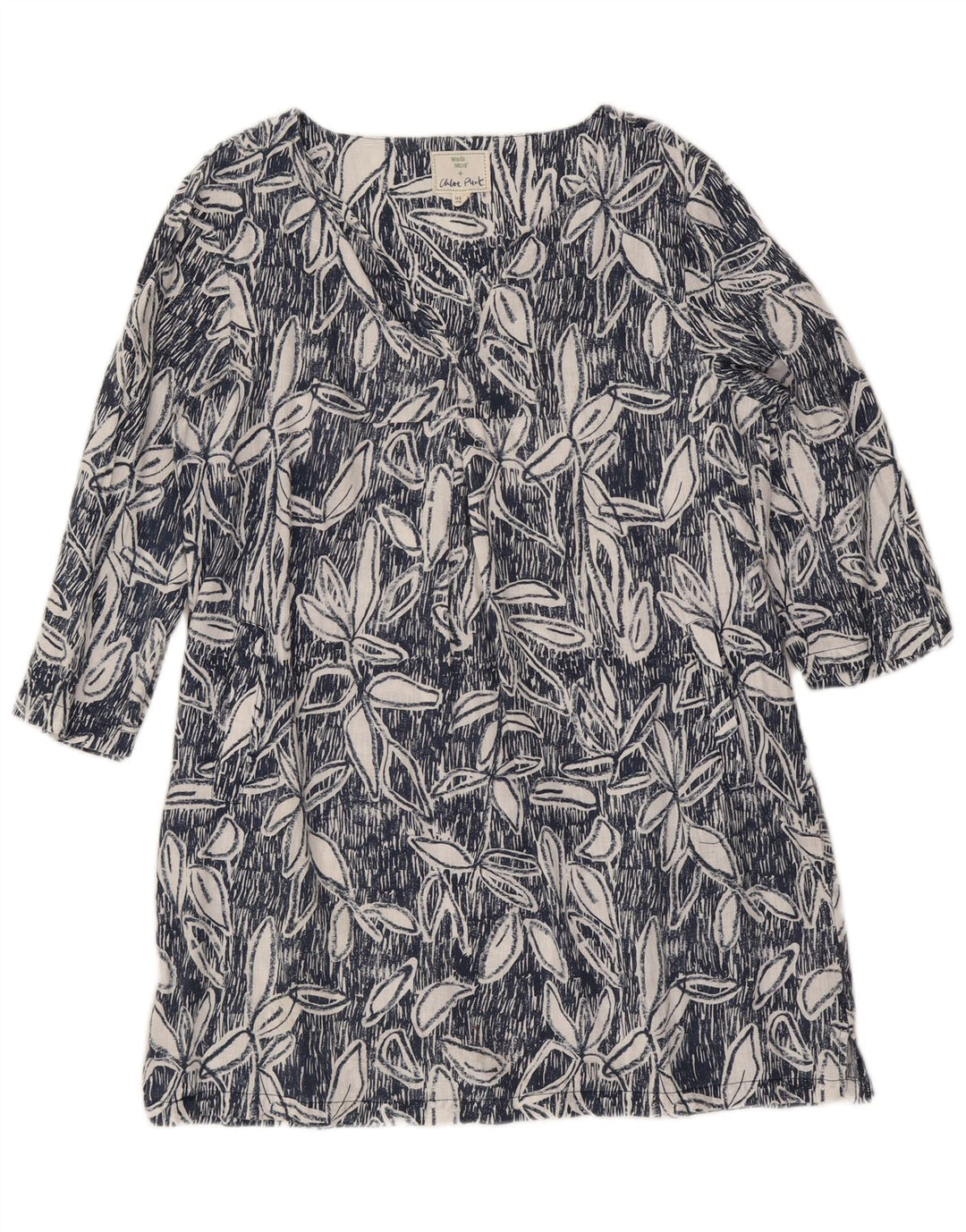 Abito a trapezio con maniche a 3/4 da donna White Stuff UK 12 Lino floreale blu medio