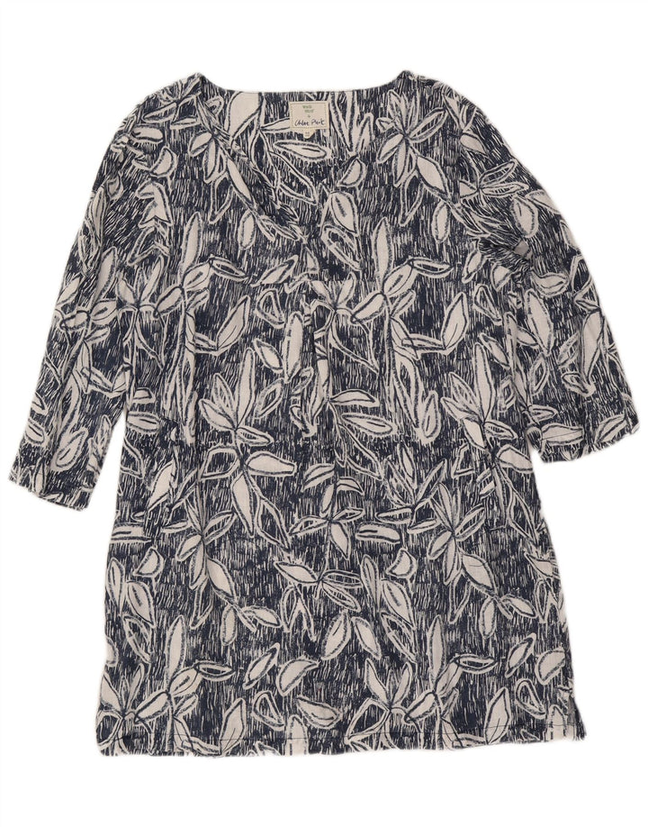 Abito a trapezio con maniche a 3/4 da donna White Stuff UK 12 Lino floreale blu medio