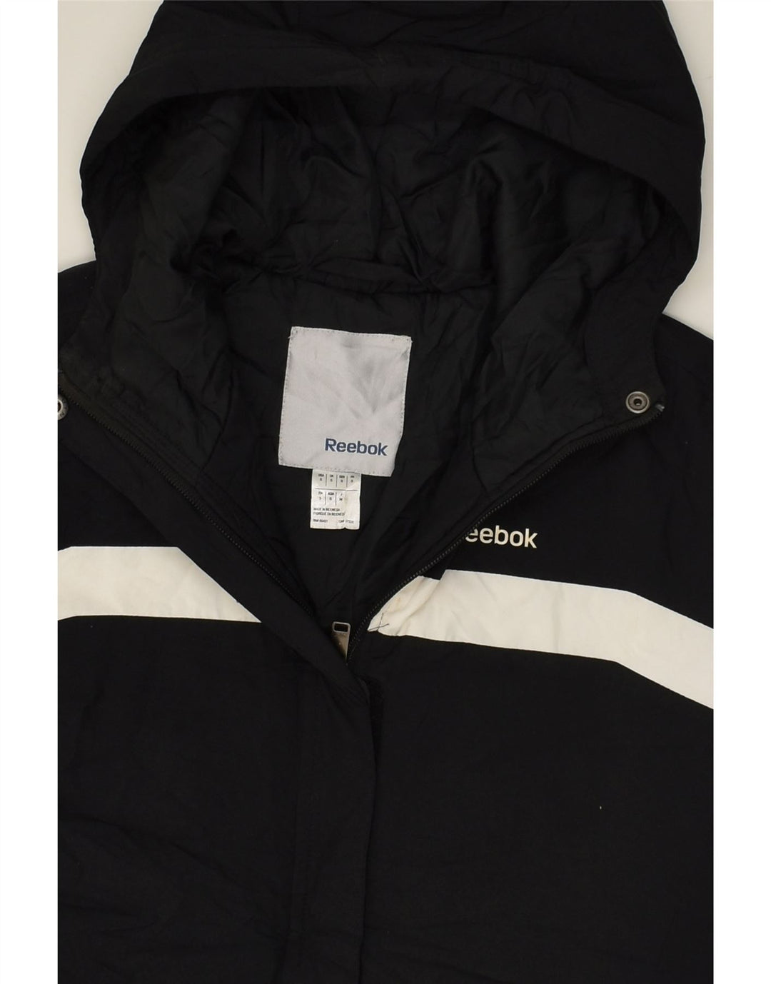 REEBOK Womens Hooded Windbreaker Jacket UK 10 Small Black Polyester Vintage Reebok and Second-Hand Reebok from Messina Hembry 