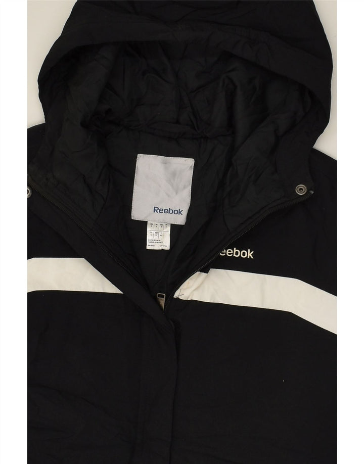 REEBOK Womens Hooded Windbreaker Jacket UK 10 Small Black Polyester Vintage Reebok and Second-Hand Reebok from Messina Hembry 