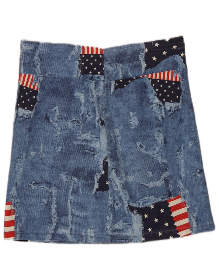 Minigonna vintage da donna invecchiata media W28 cotone patchwork blu USA