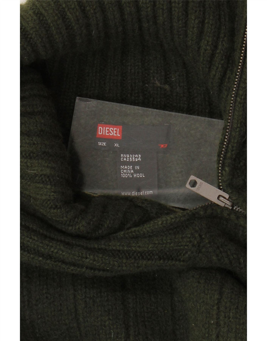 DIESEL Maglione da donna con collo con zip UK 18 XL Lana kaki