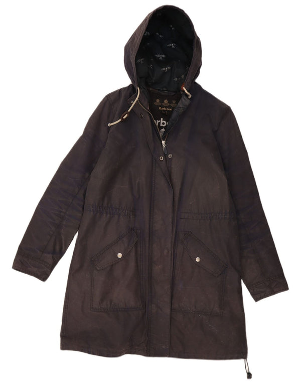 Giacca Parka cerata con cappuccio da donna Barbour UK 12 medio blu navy