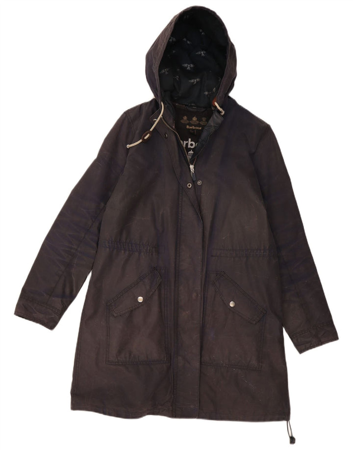 Giacca Parka cerata con cappuccio da donna Barbour UK 12 medio blu navy