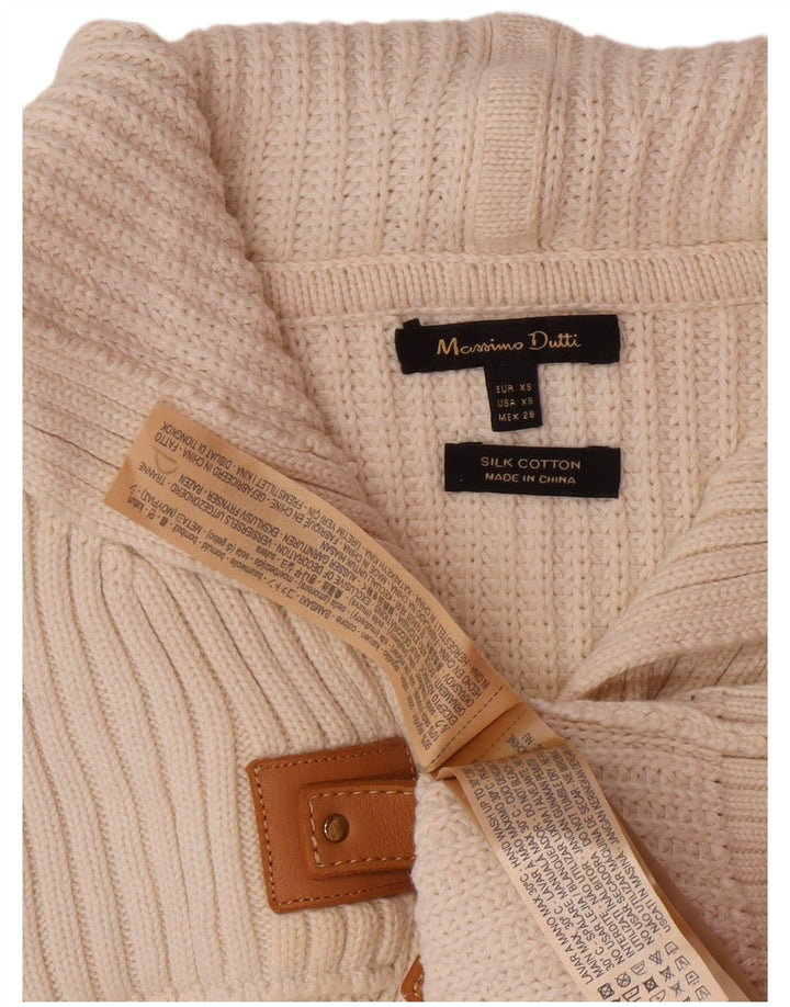 MASSIMO DUTTI Maglione cardigan con cappuccio da donna UK 6 XS Cotone beige