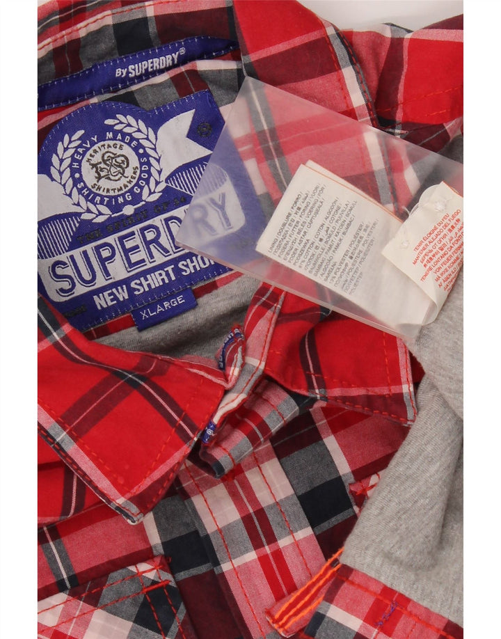 Camicia da uomo Superdry XL in cotone scozzese rosso