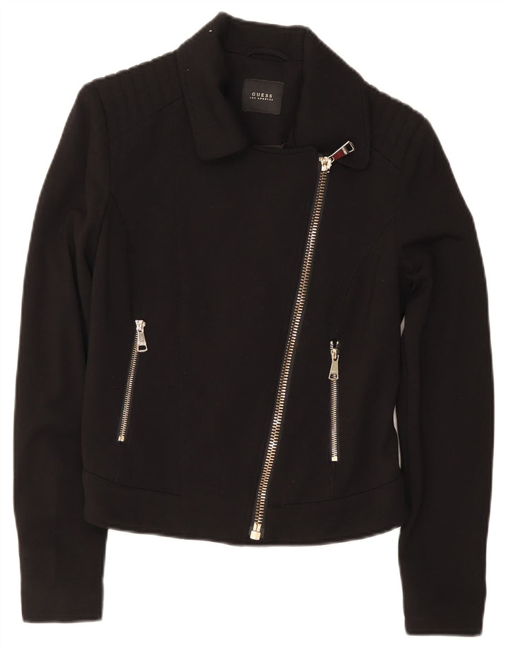 Giacca blazer da donna con zip intera corta Guess UK 8 piccola viscosa nera