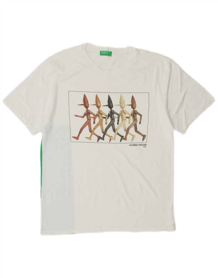 T-shirt grafica da uomo BENETTON Top in cotone color block bianco medio