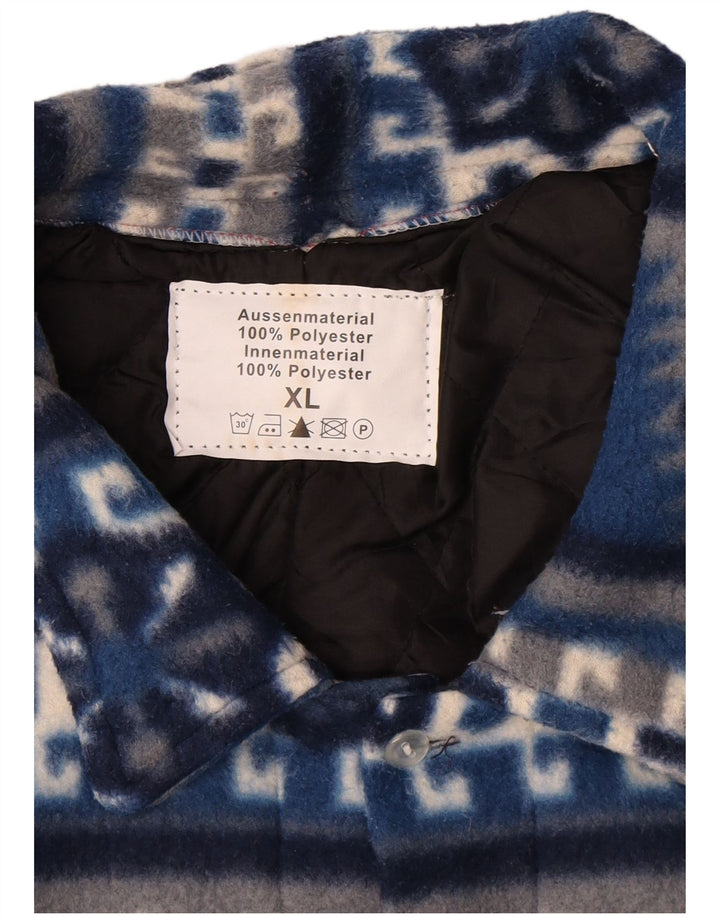 Camicia vintage in flanella da boscaiolo da uomo XL in poliestere Fair Isle blu
