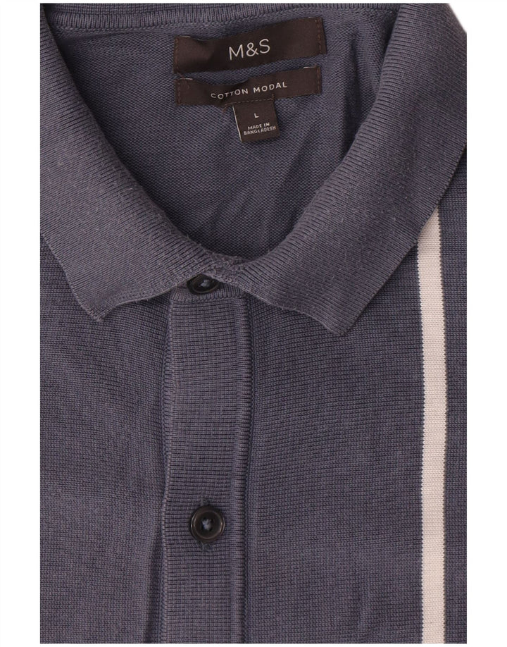 Maglione cardigan da uomo Marks & Spencer grande cotone a righe blu navy