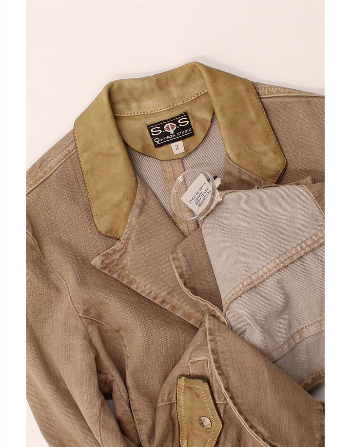 SOS Womens Denim 2 Button Blazer Jacket UK 10 Small Beige Cotton Vintage Sos and Second-Hand Sos from Messina Hembry 