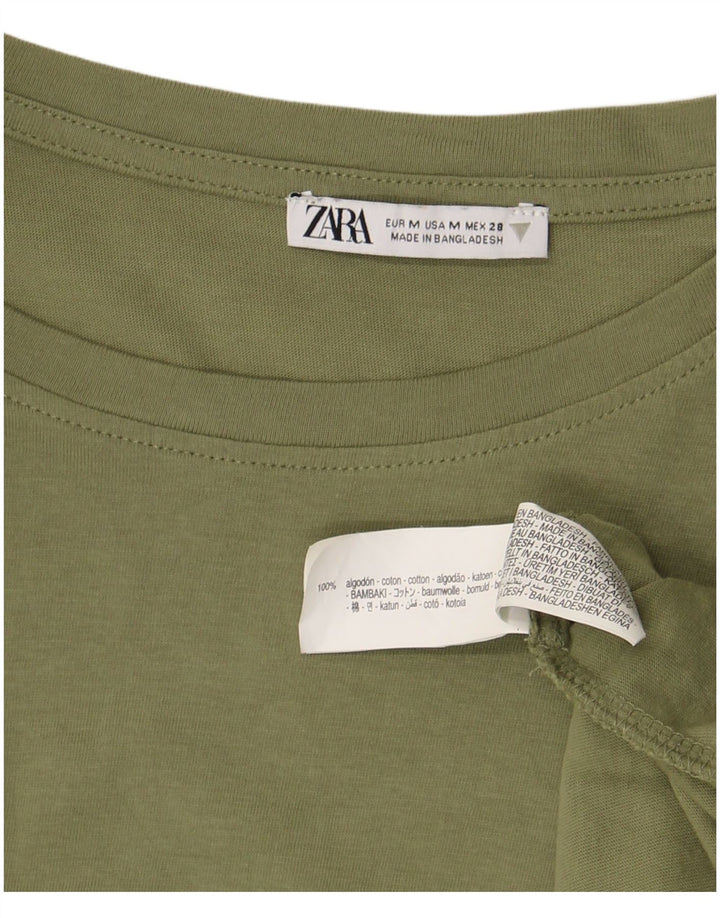 T-shirt corta da donna Zara UK 14 cotone verde medio