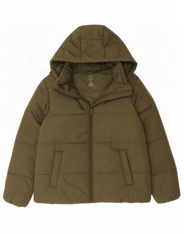 Giacca imbottita con cappuccio da donna Marks & Spencer UK 16 grande poliestere kaki