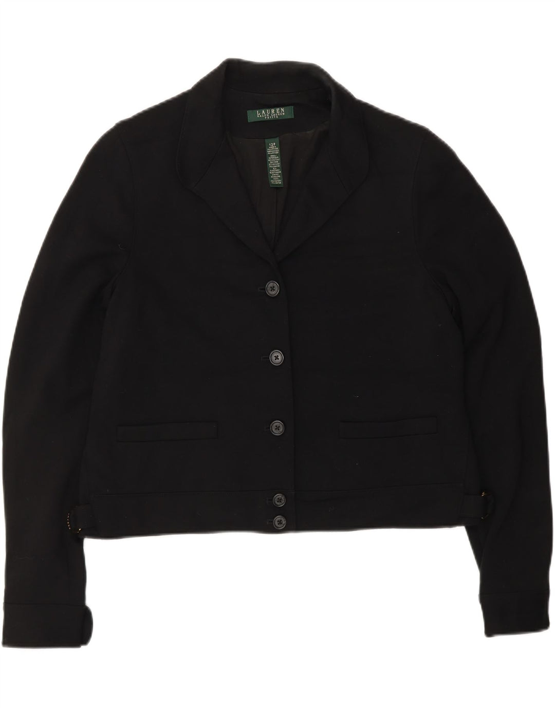 RALPH LAUREN Giacca blazer da donna Petite Crop a 5 bottoni US 12 Large Nera