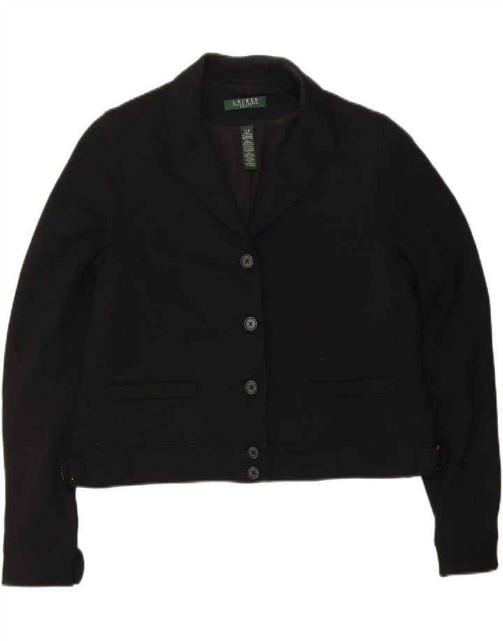 RALPH LAUREN Giacca blazer da donna Petite Crop a 5 bottoni US 12 Large Nera